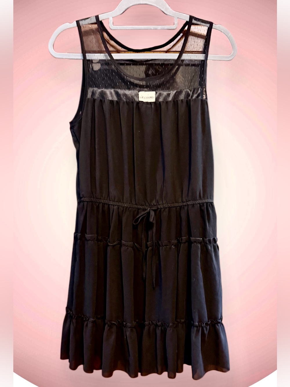 Decoded Black Sleeveless Tiered Mini Dress with Mesh Yoke size Medium